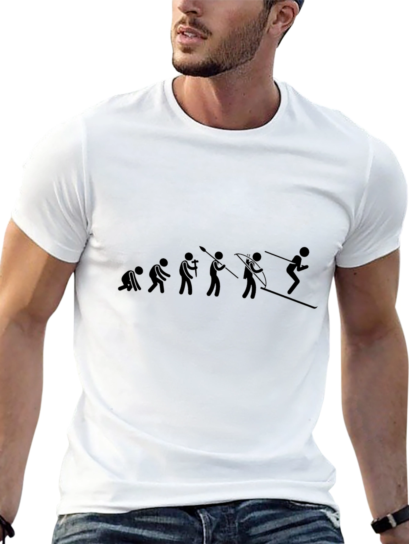 Evolution of Skiing Black Graphic T-Shirt
