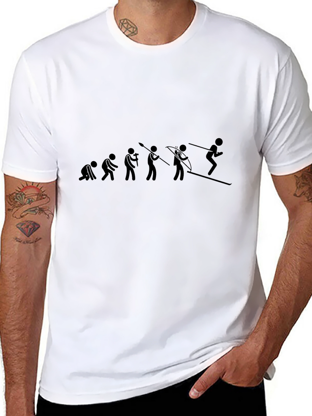 Evolution of Skiing Black Graphic T-Shirt