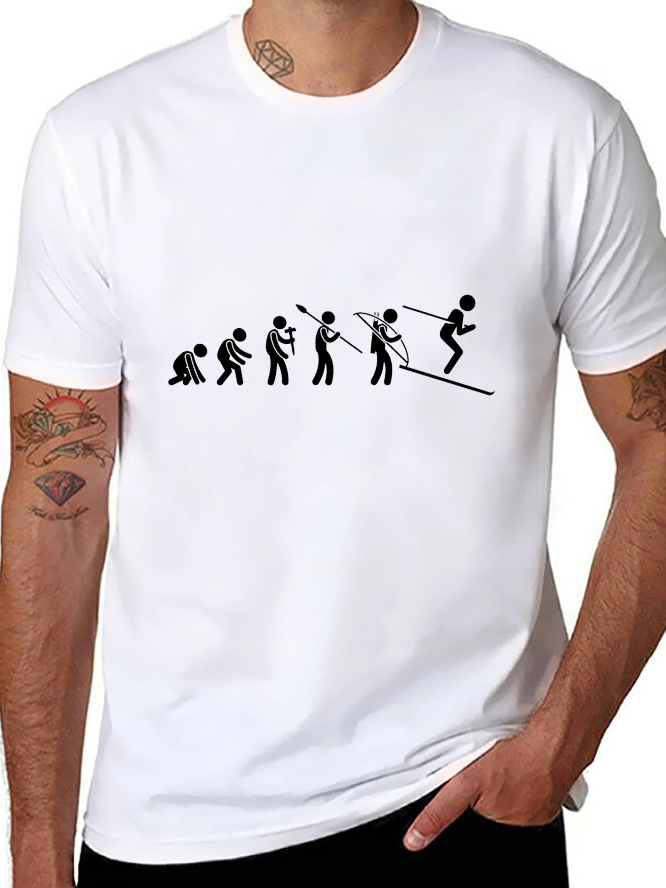 Evolution of Skiing Black Graphic T-Shirt
