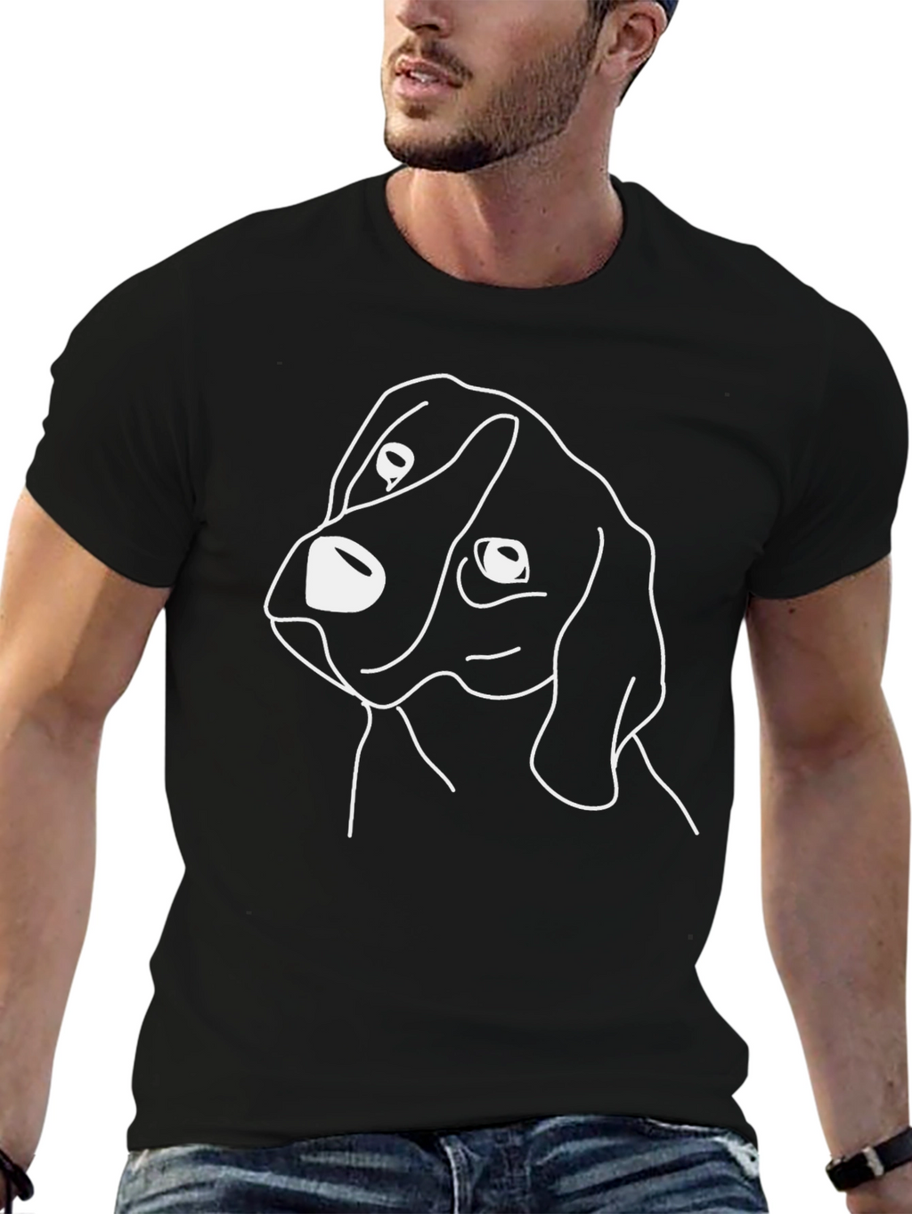 Dog Sketch T-Shirt - Casual Black Tee