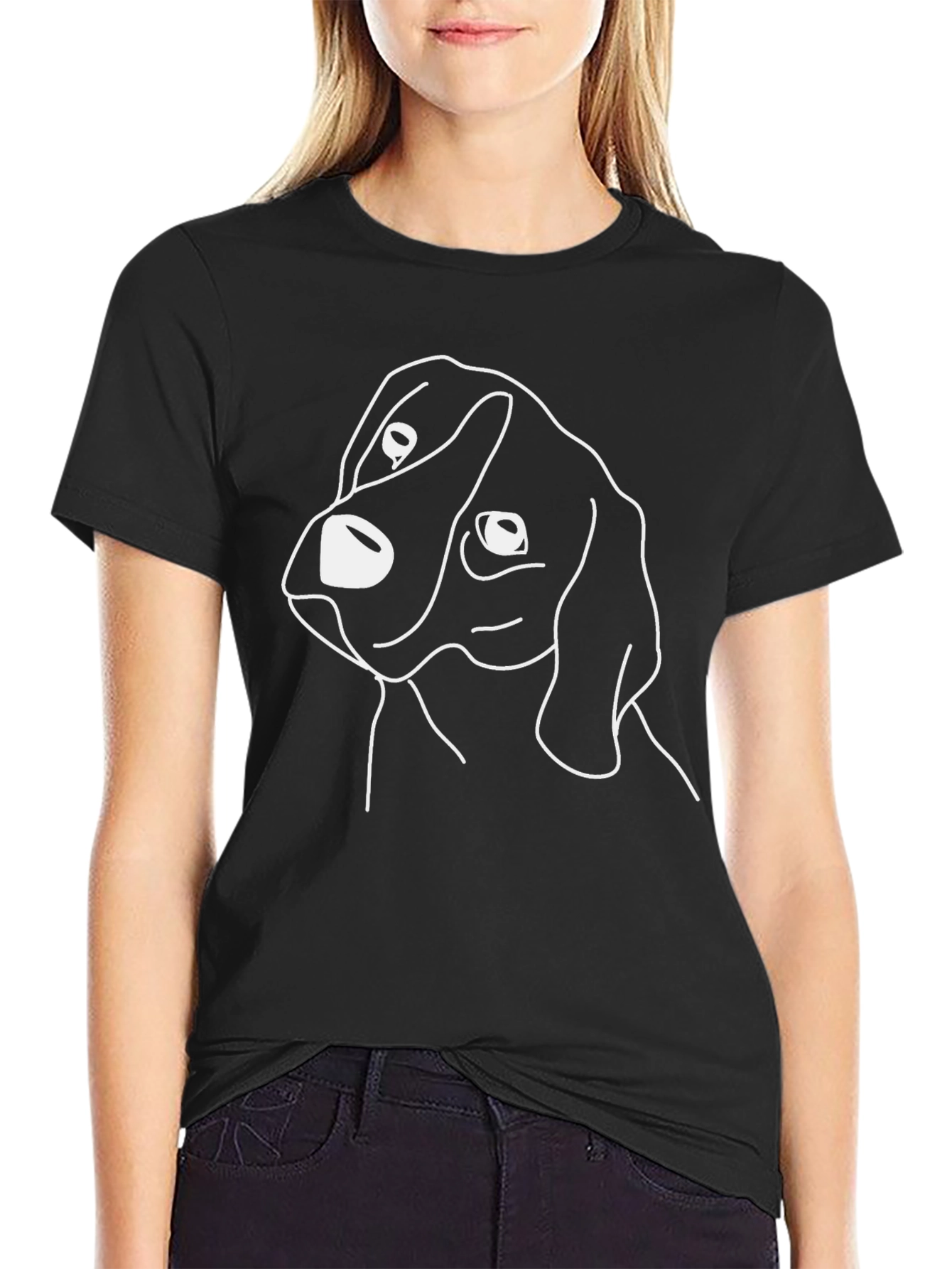 Dog Sketch T-Shirt - Casual Black Tee