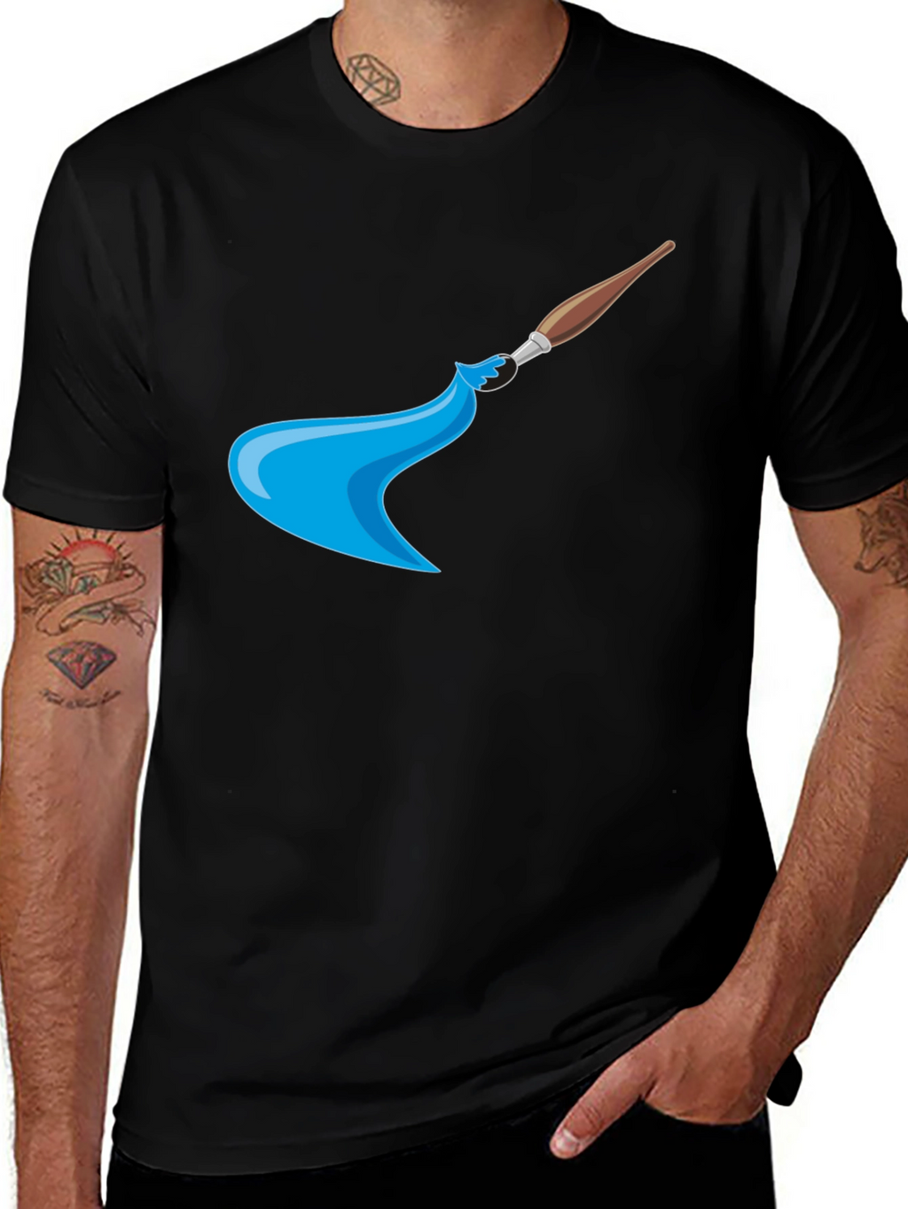 Artistic Brush Stroke Graphic Tee - Black Cotton
