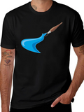 Artistic Brush Stroke Graphic Tee - Black Cotton