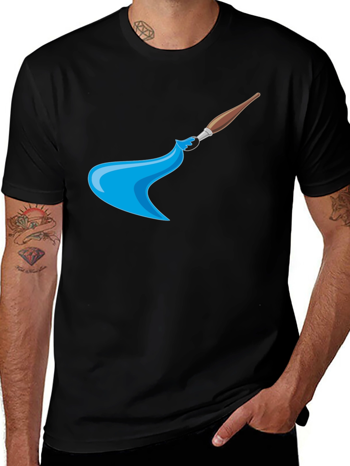 Artistic Brush Stroke Graphic Tee - Black Cotton
