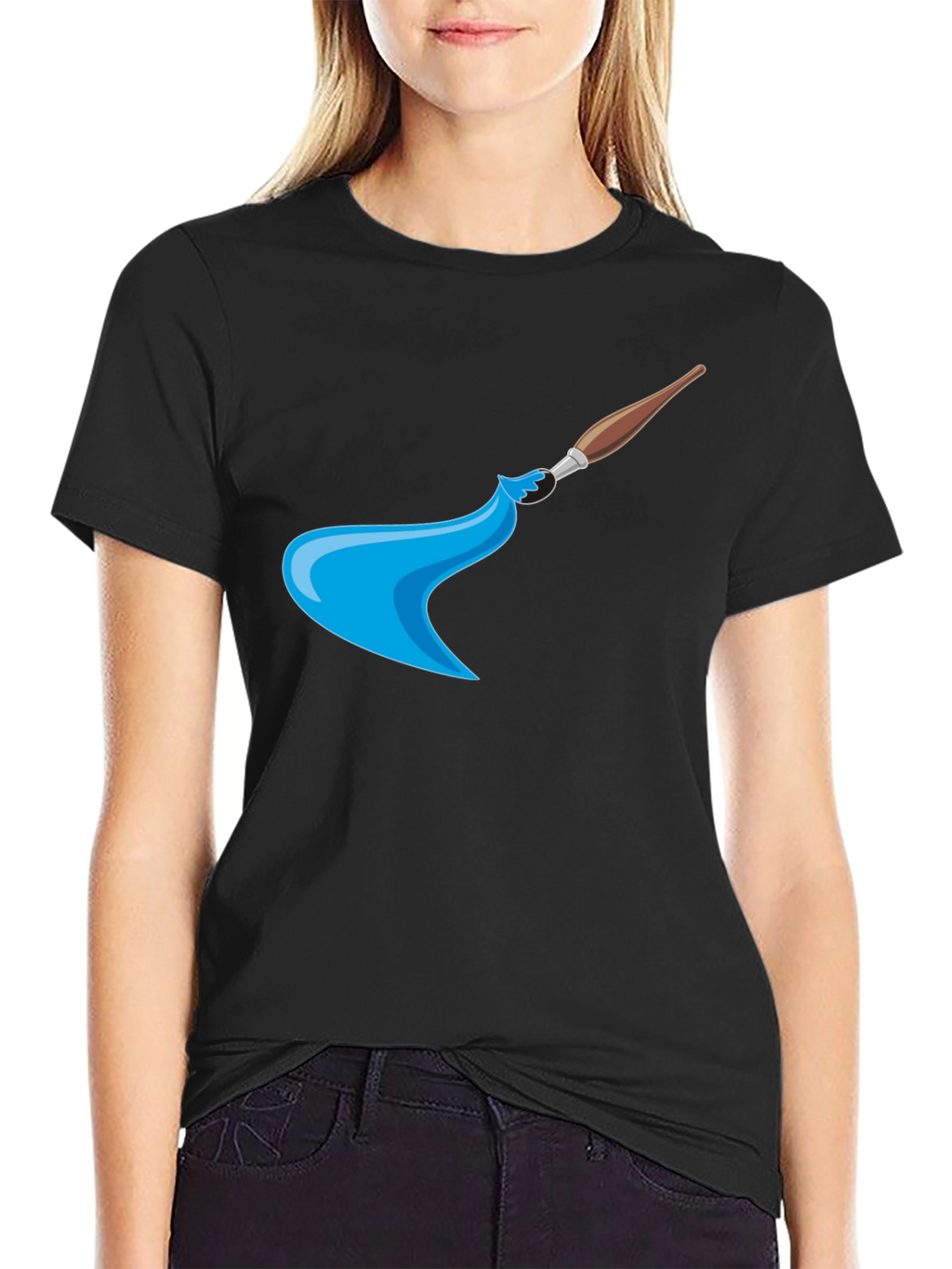 Artistic Brush Stroke Graphic Tee - Black Cotton