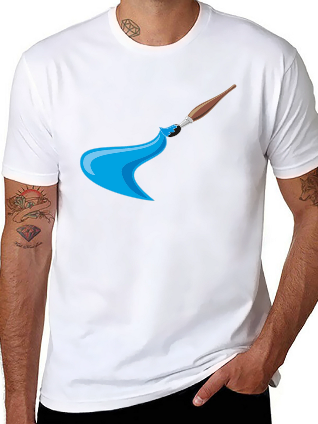 Artistic Brush Stroke Graphic Tee - Black Cotton