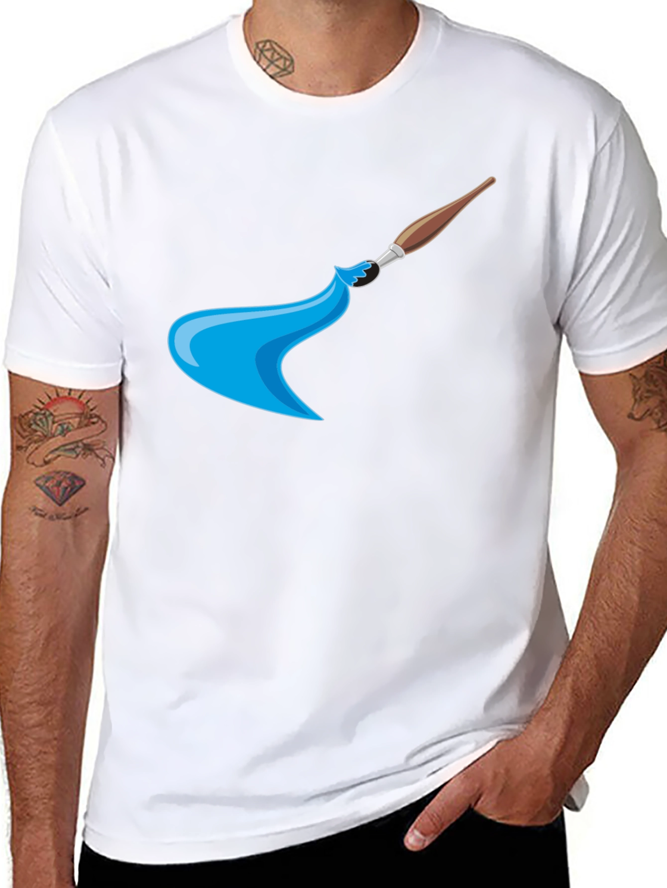 Artistic Brush Stroke Graphic Tee - Black Cotton