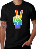 Rainbow Peace Sign Graphic Tee - Black