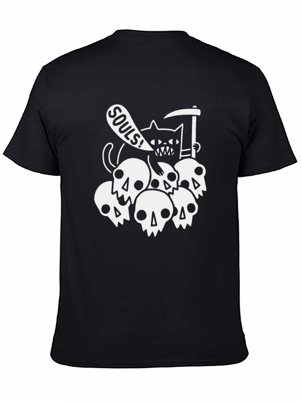 Grim Reaper Cat Souls Black Graphic T-Shirt