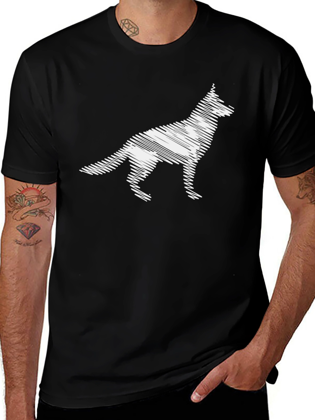 Abstract Dog Graphic Tee - Black