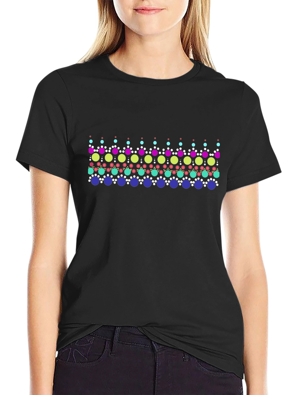 Vibrant Geometric Dot Pattern Black T-Shirt