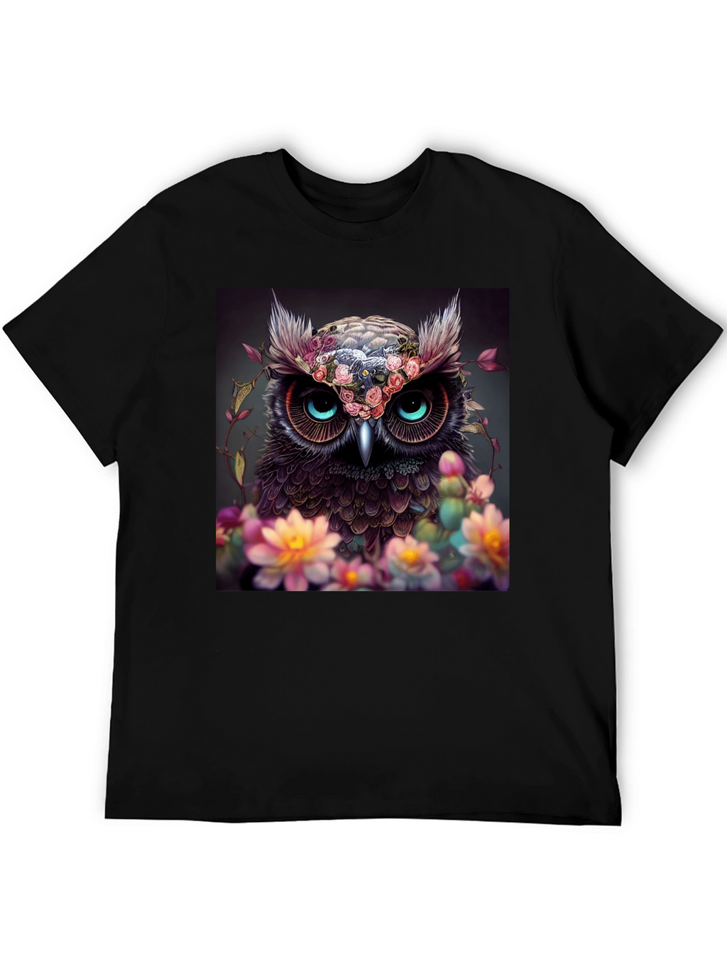 Owl & Floral Graphic Black T-Shirt