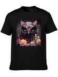 Owl & Floral Graphic Black T-Shirt