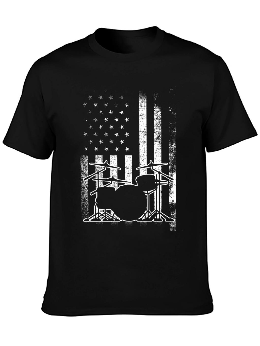 Drum Set American Flag Graphic T-Shirt