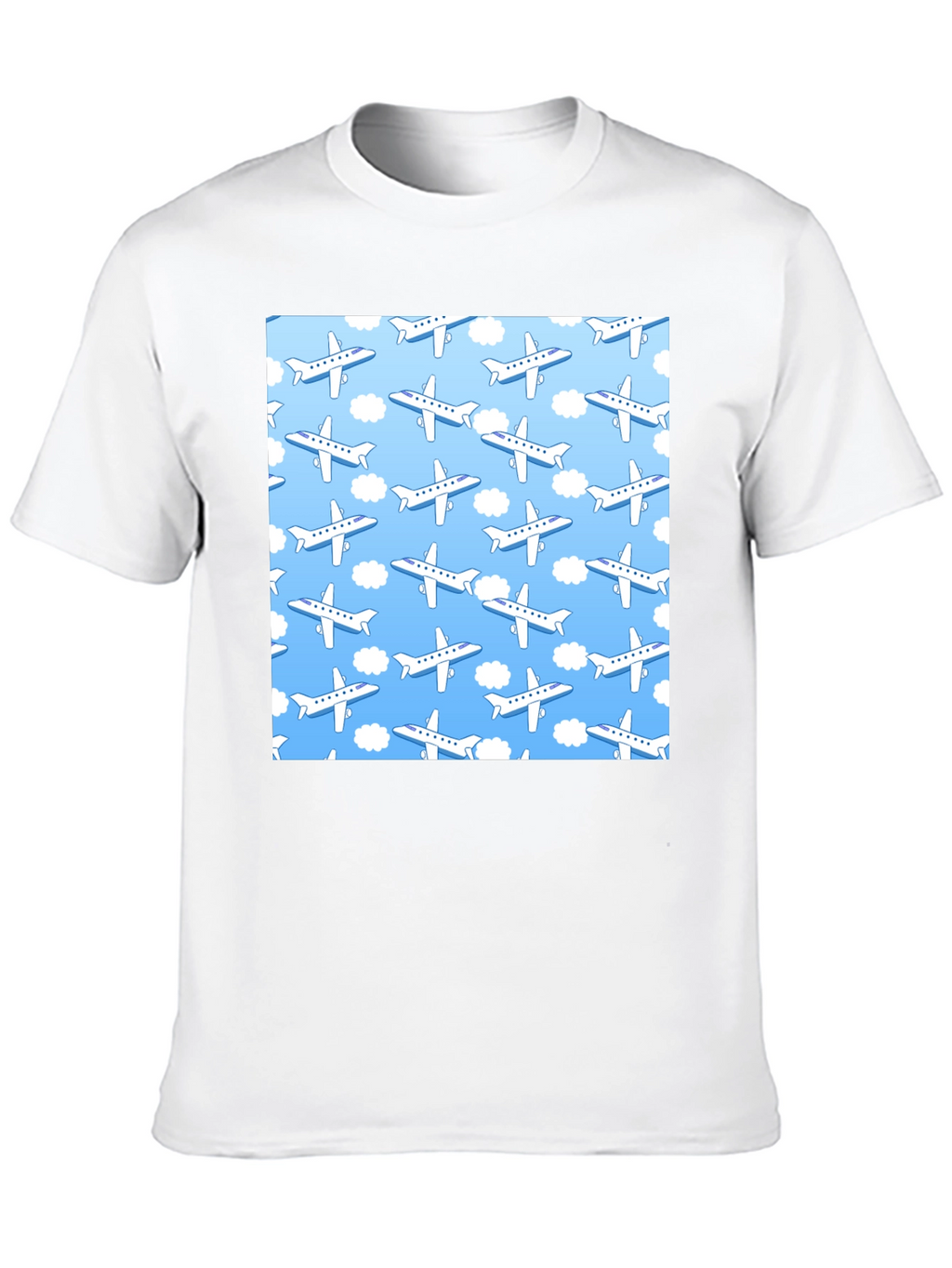 Airplane Pattern T-Shirt - Sky Blue & White Design
