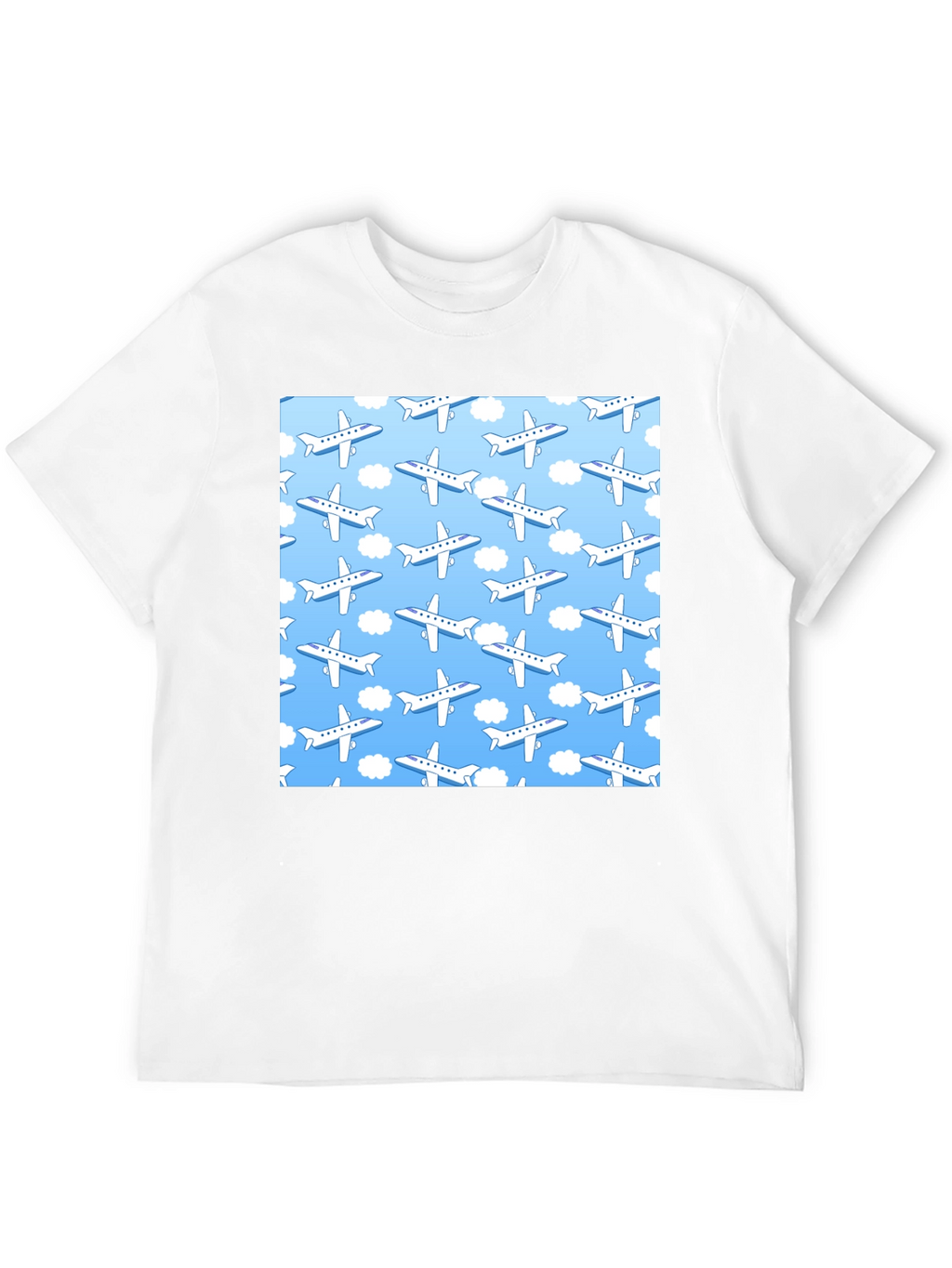Airplane Pattern T-Shirt - Sky Blue & White Design