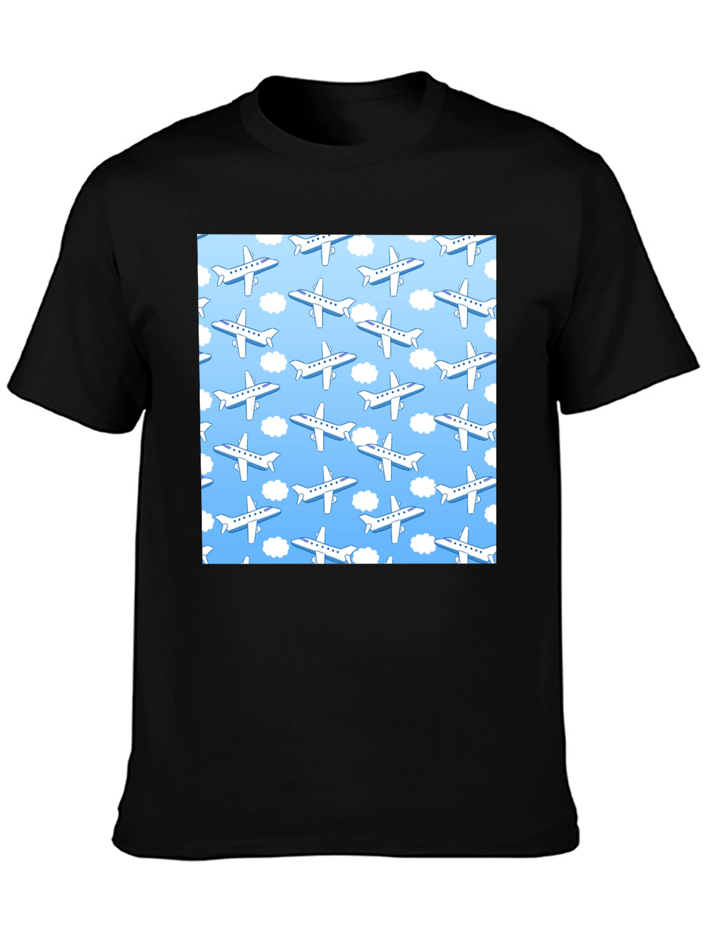 Airplane Pattern T-Shirt - Sky Blue & White Design