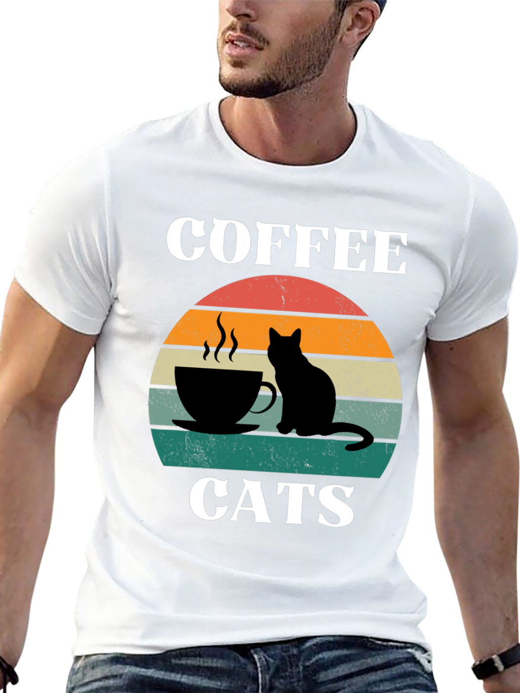 Coffee Cats Graphic T-Shirt Cool Cat Lover Tee