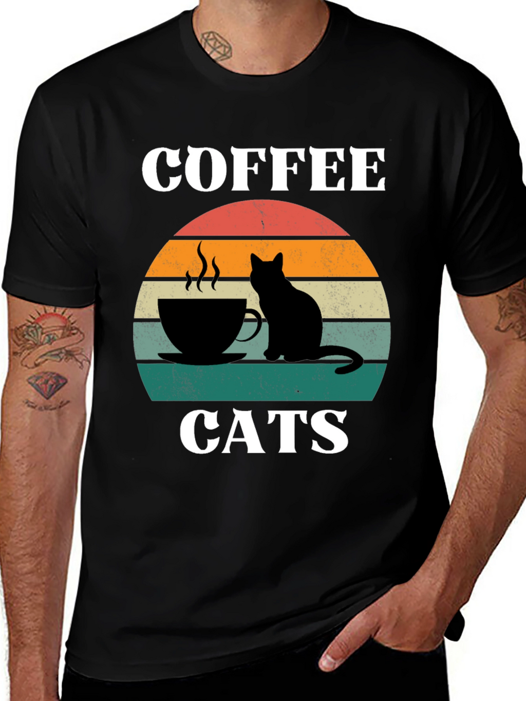 Coffee Cats Graphic T-Shirt Cool Cat Lover Tee