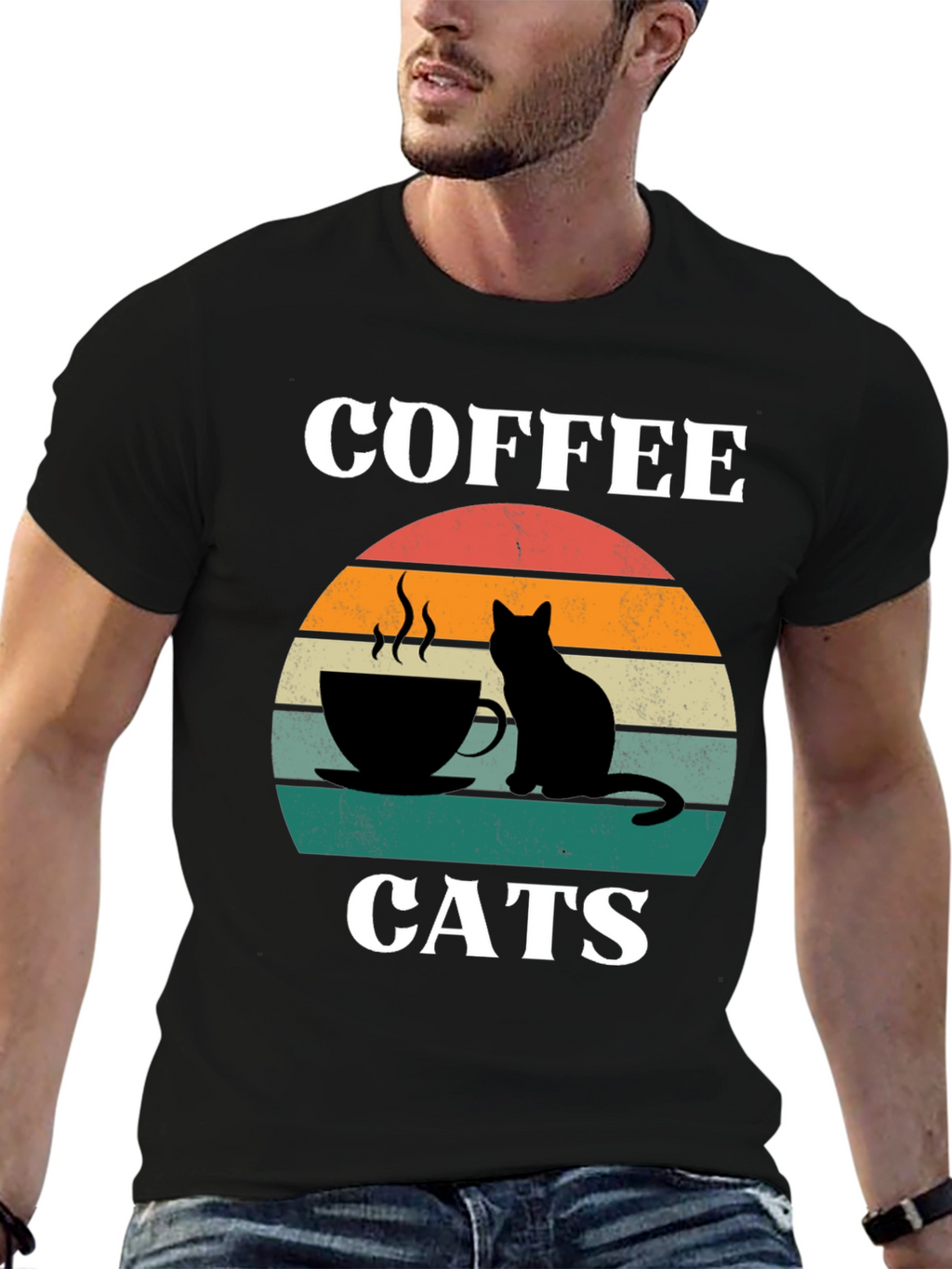 Coffee Cats Graphic T-Shirt Cool Cat Lover Tee