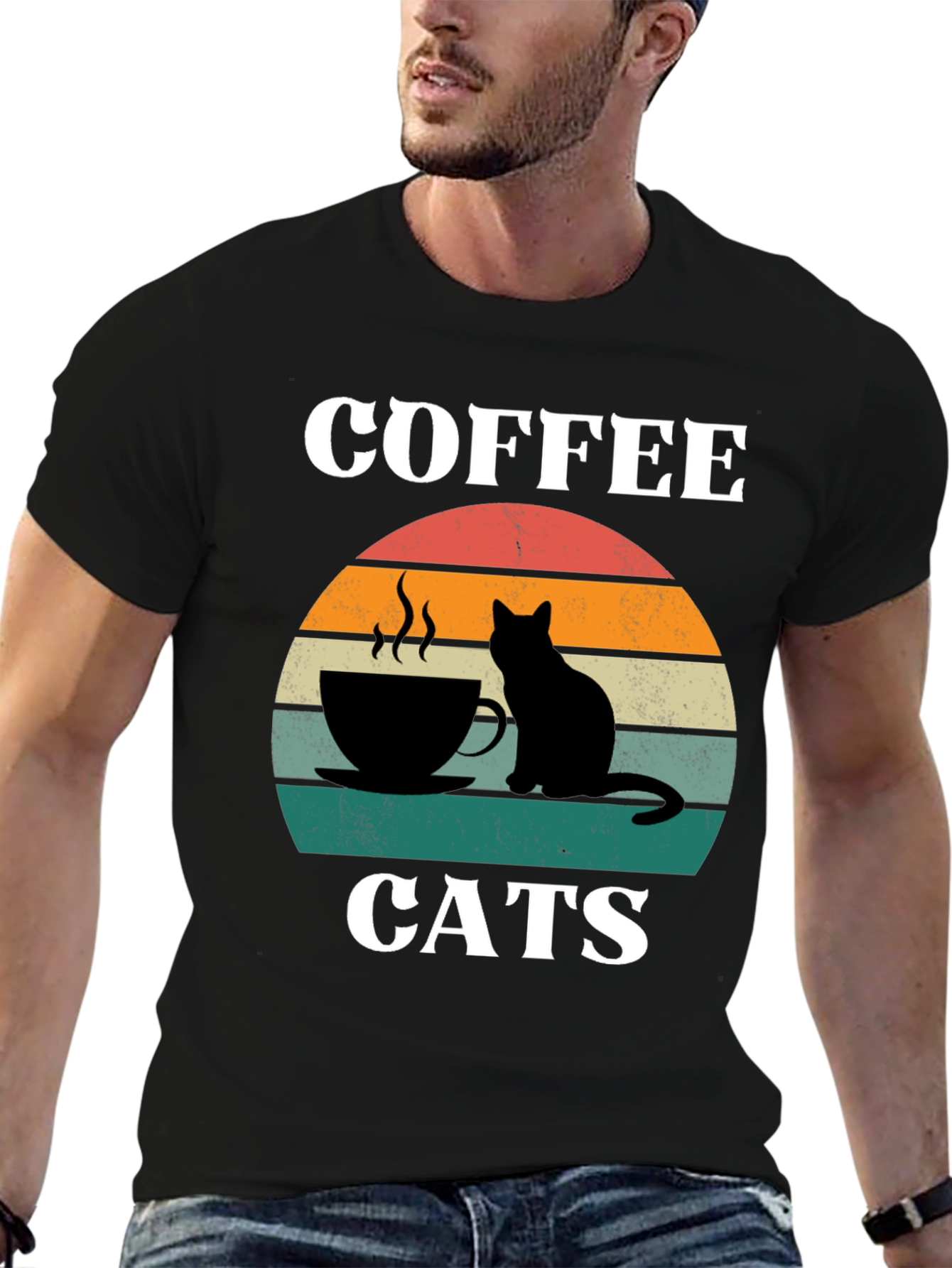 Coffee Cats Graphic T-Shirt Cool Cat Lover Tee