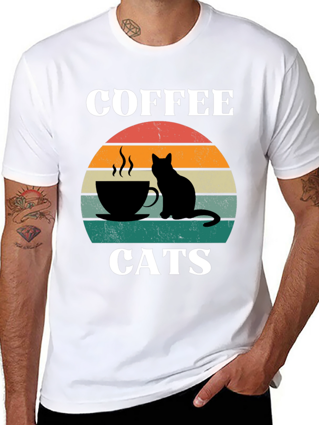 Coffee Cats Graphic T-Shirt Cool Cat Lover Tee
