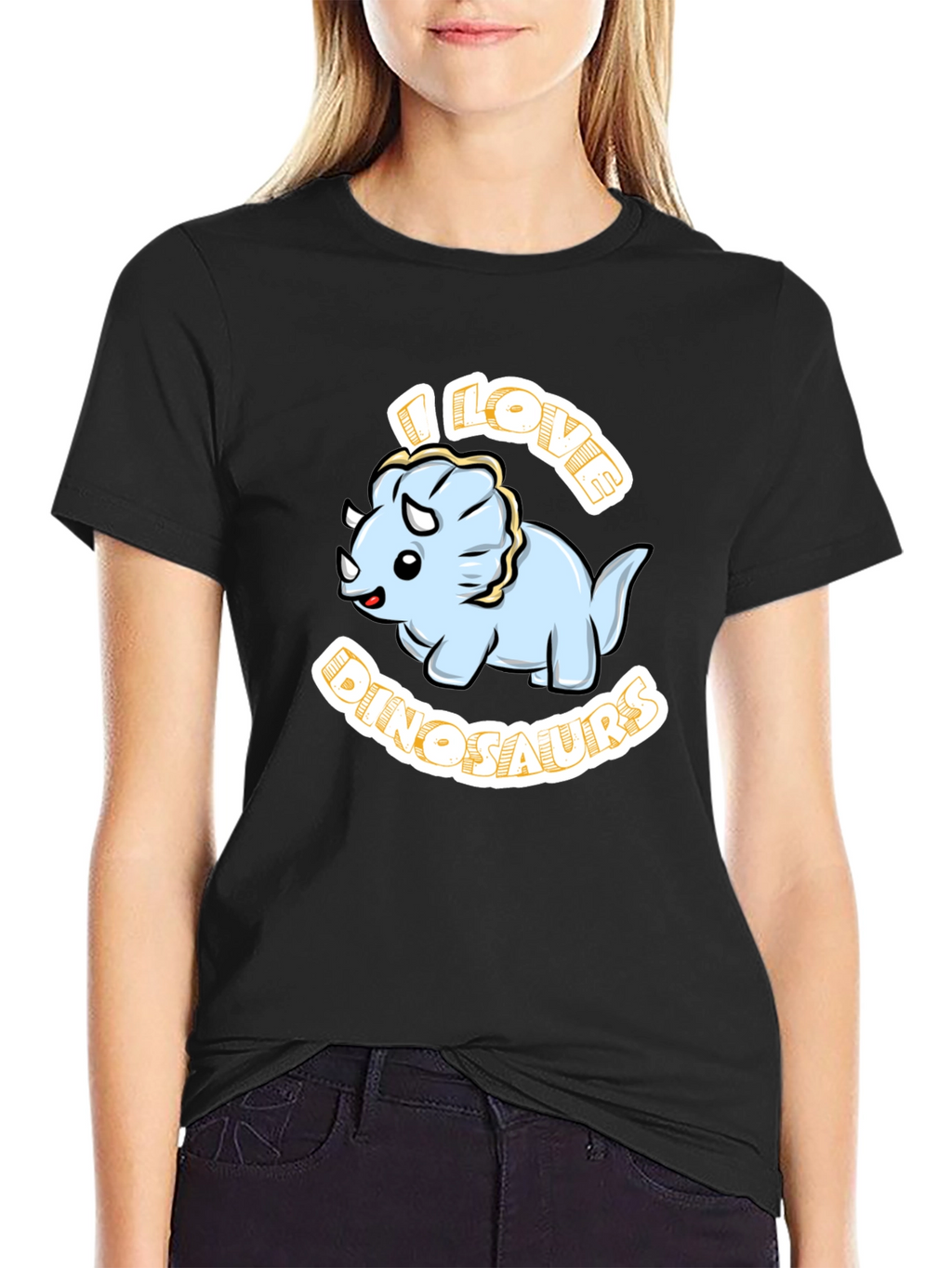 I Love Dinosaurs Triceratops Black T-Shirt