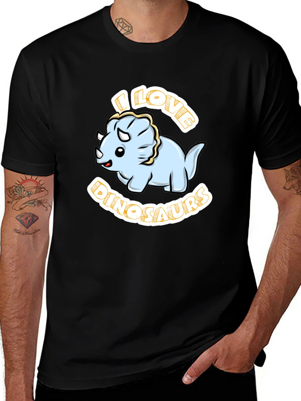 I Love Dinosaurs Triceratops Black T-Shirt