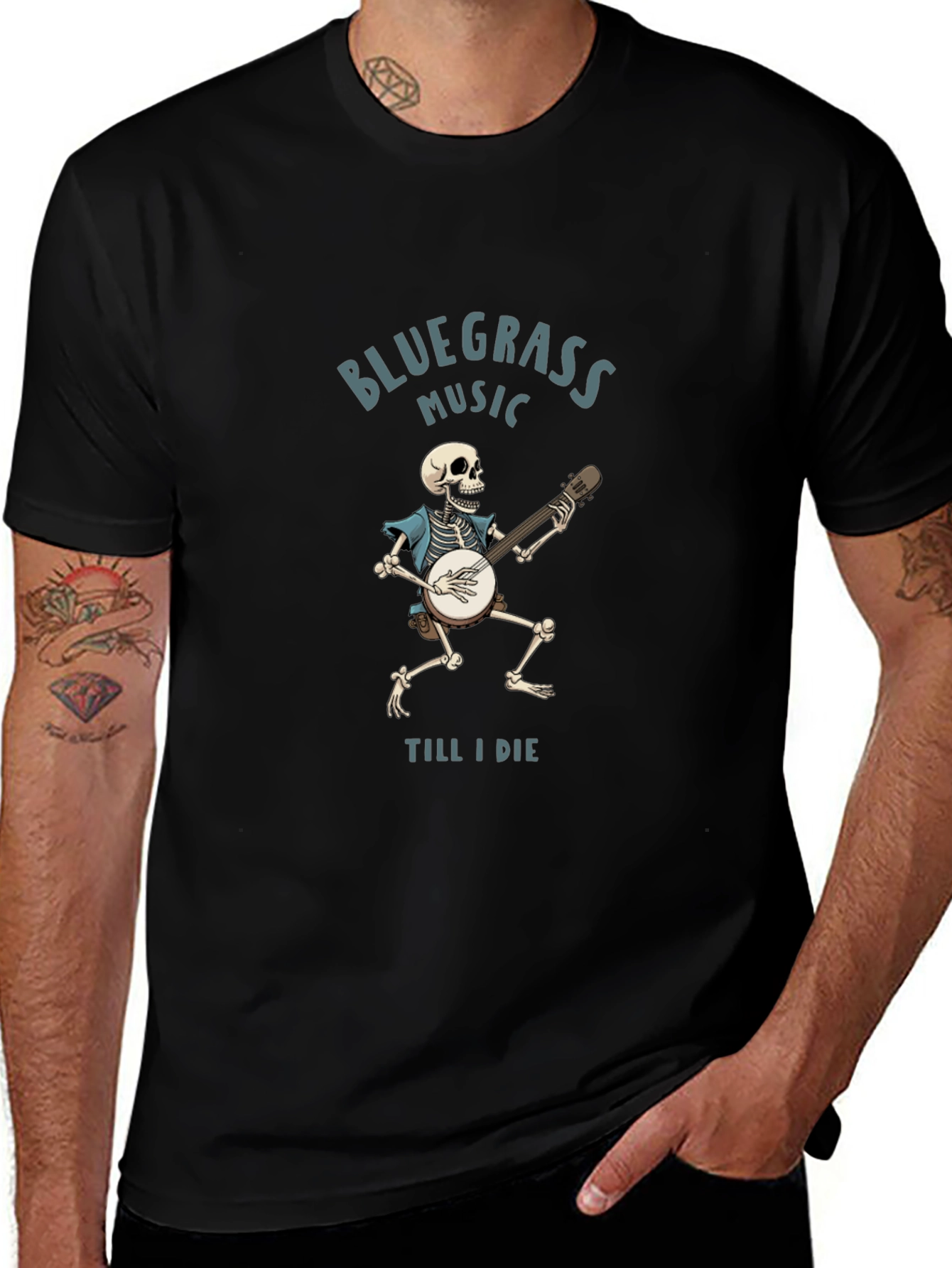 Bluegrass Music Till I Die T-Shirt - Skeleton Banjo Player