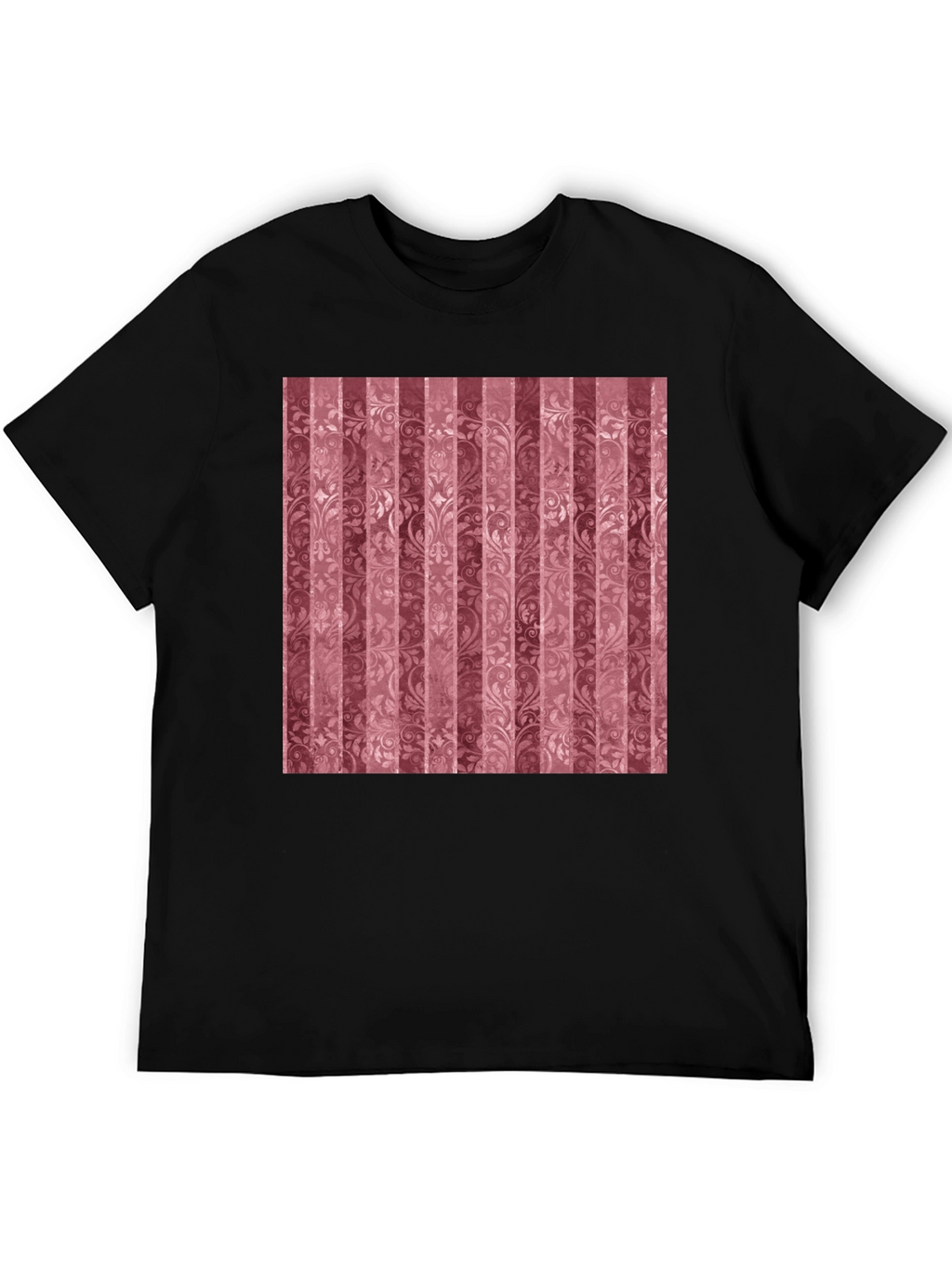 Striped Floral Pattern Black T-Shirt