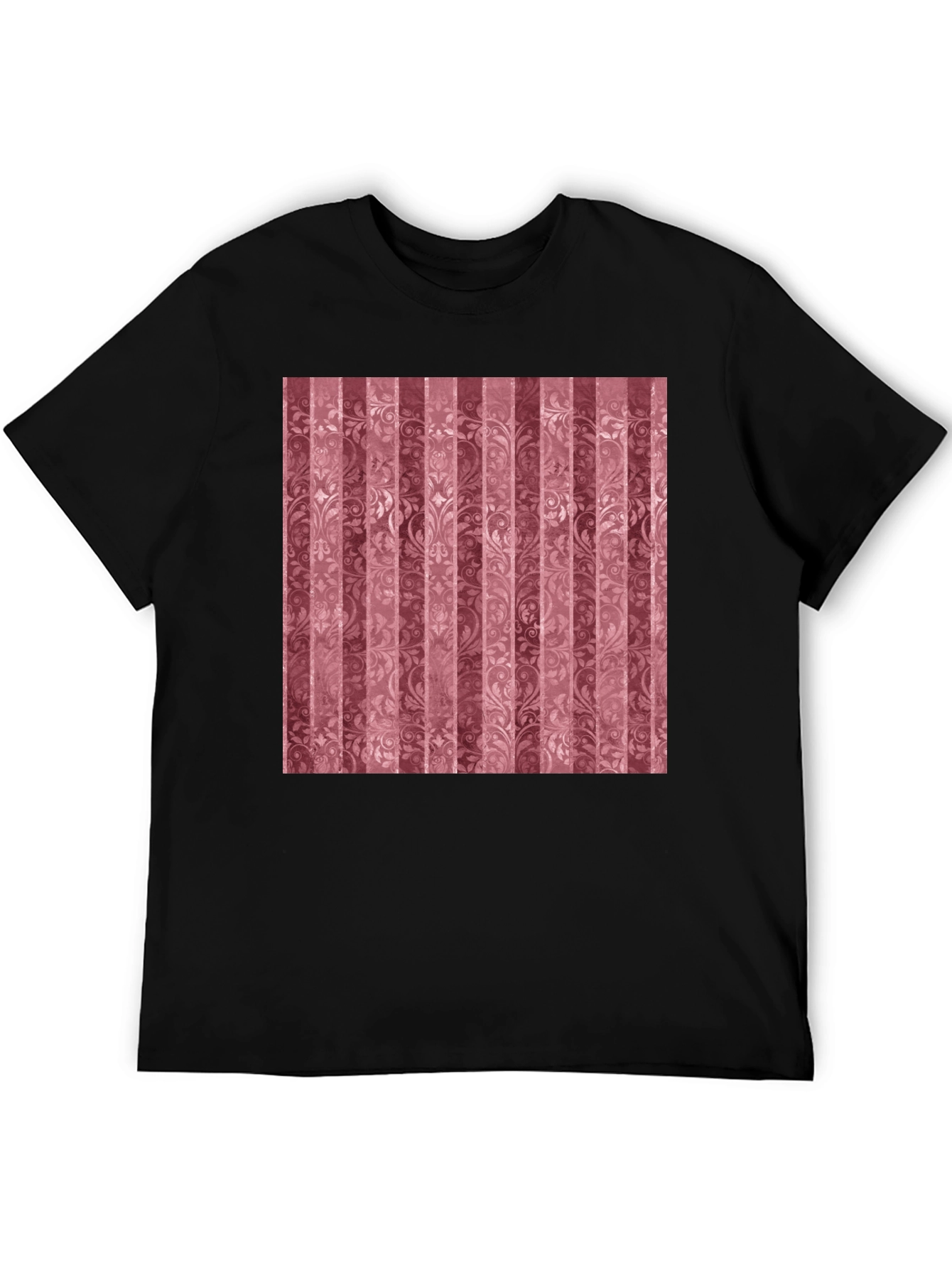 Striped Floral Pattern Black T-Shirt