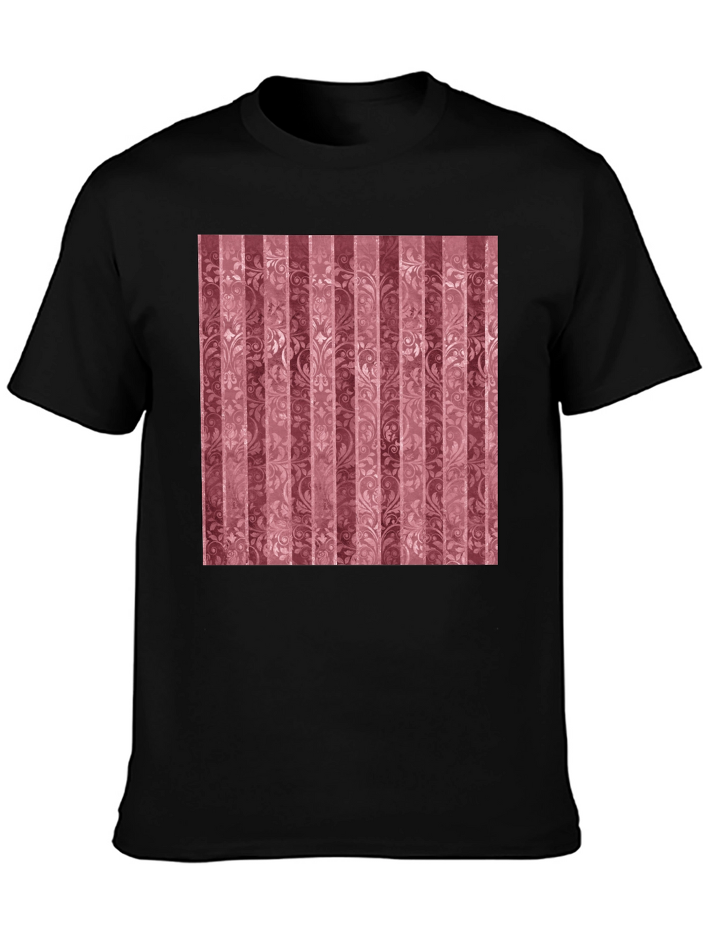 Striped Floral Pattern Black T-Shirt