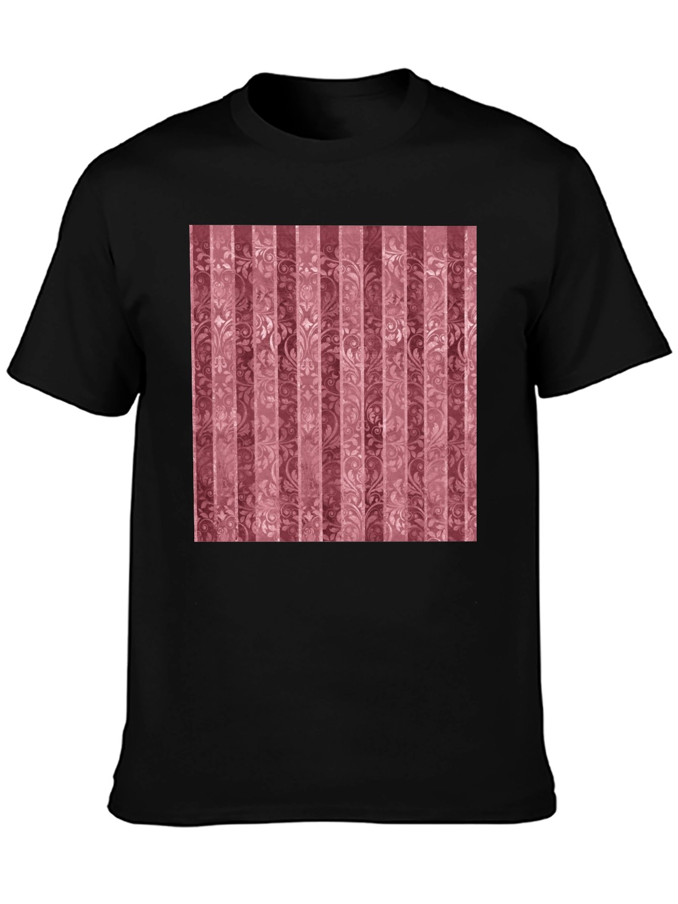 Striped Floral Pattern Black T-Shirt