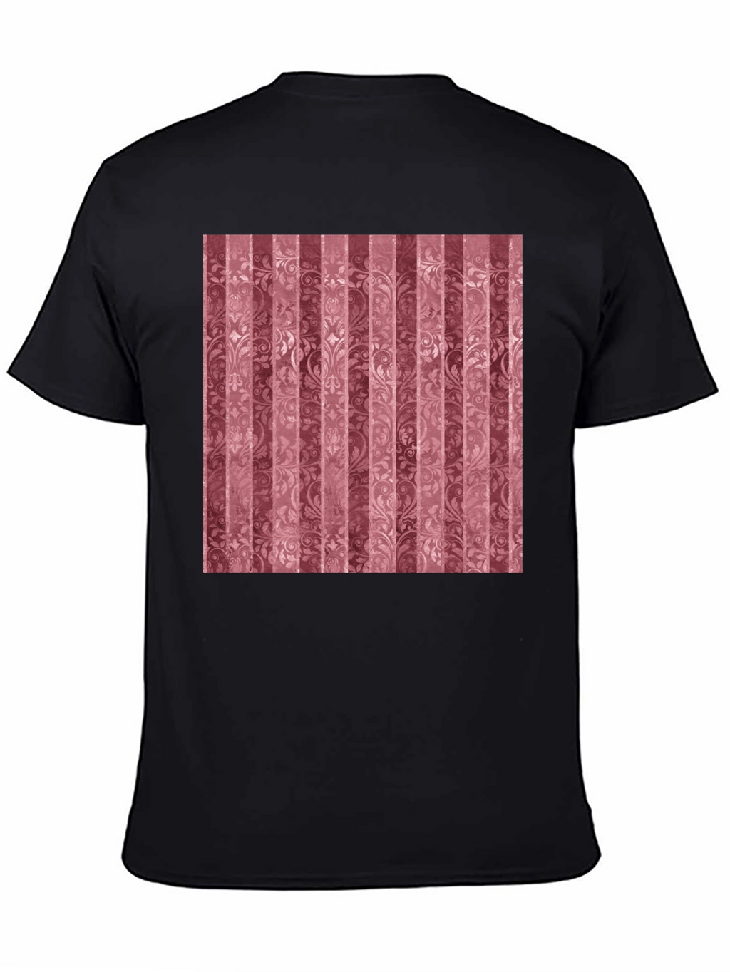 Striped Floral Pattern Black T-Shirt