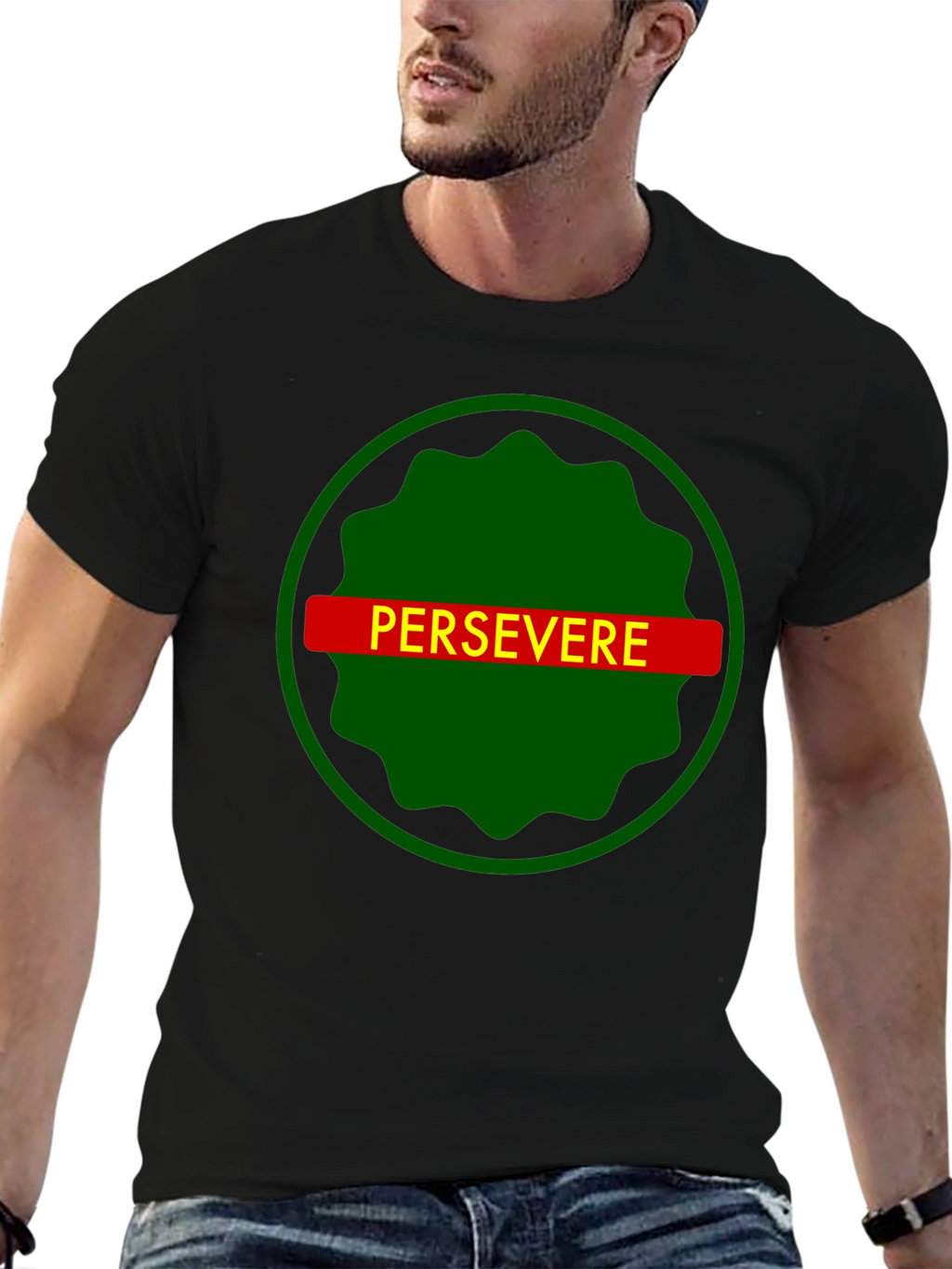 Persevere Graphic Tee - Black Cotton T-Shirt