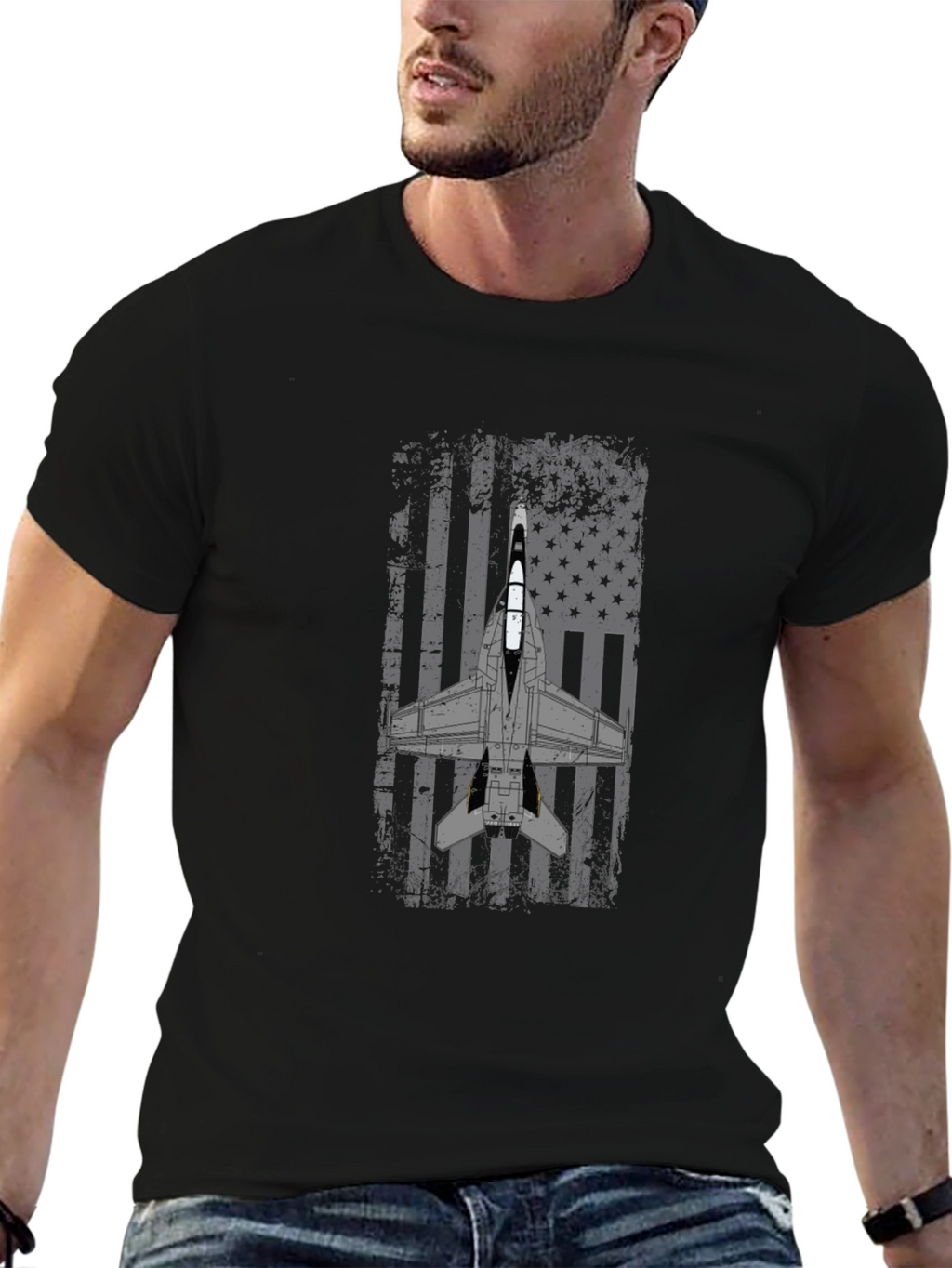 Patriotic Jet Fighter Graphic T-Shirt