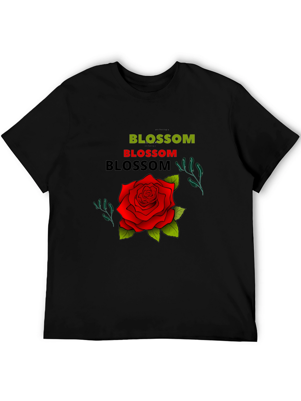 Blossom Rose Graphic Tee - Black Cotton T-Shirt