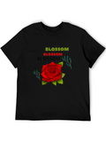 Blossom Rose Graphic Tee - Black Cotton T-Shirt