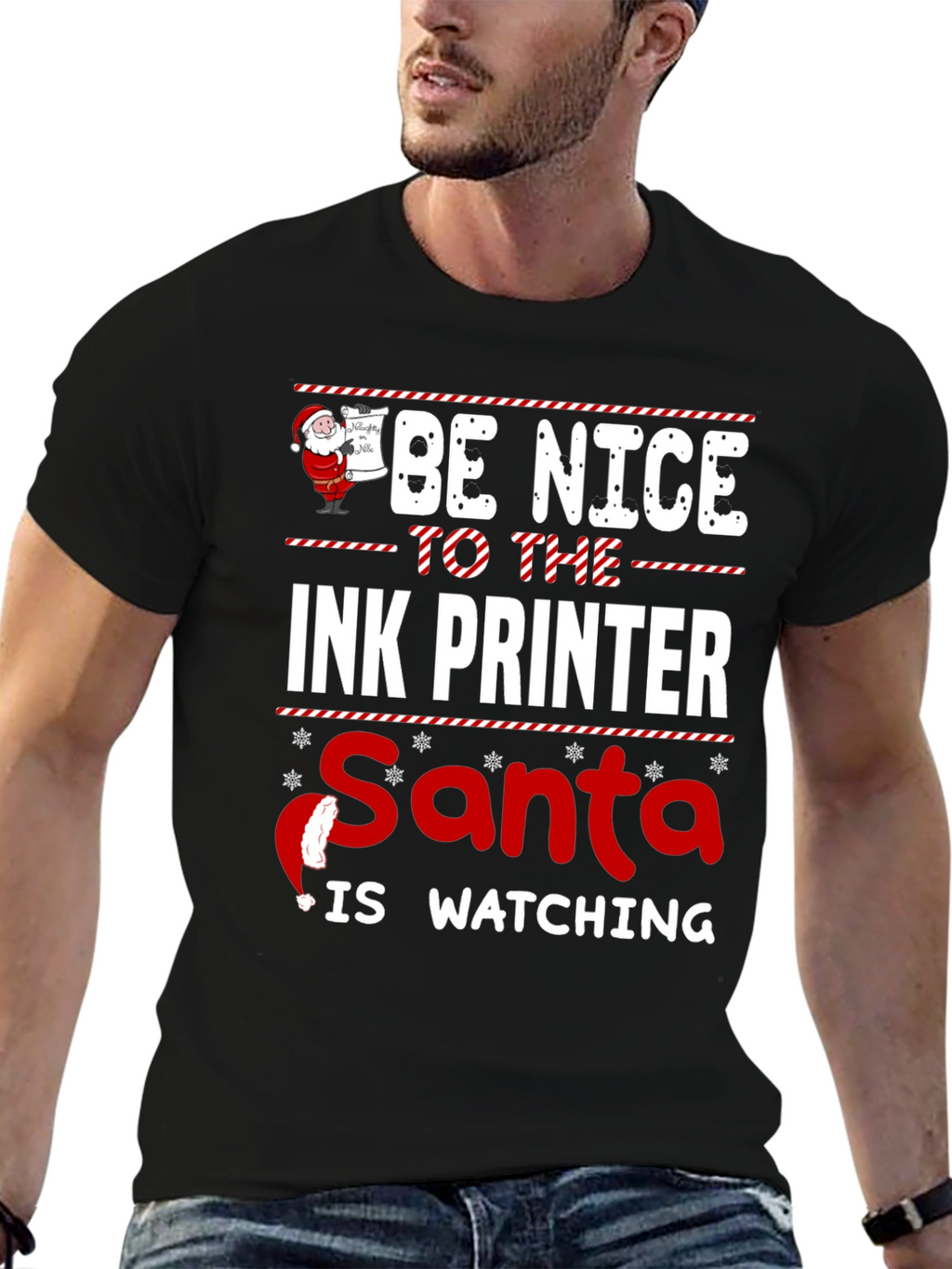 Be Nice to The Ink Printer Santa Watching T-Shirt