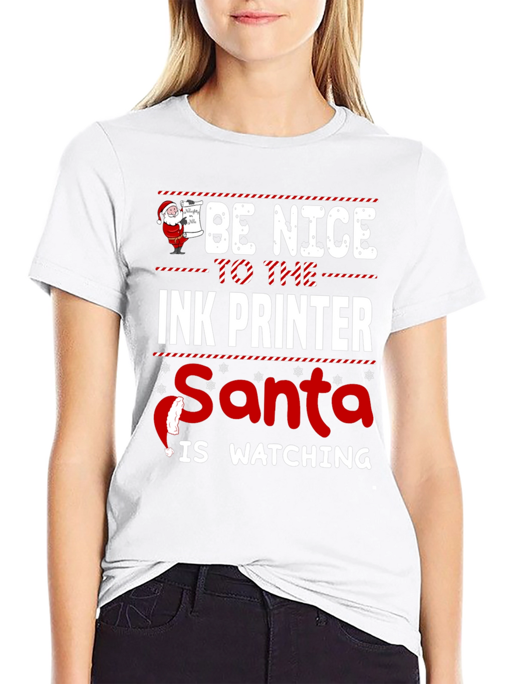 Be Nice to The Ink Printer Santa Watching T-Shirt