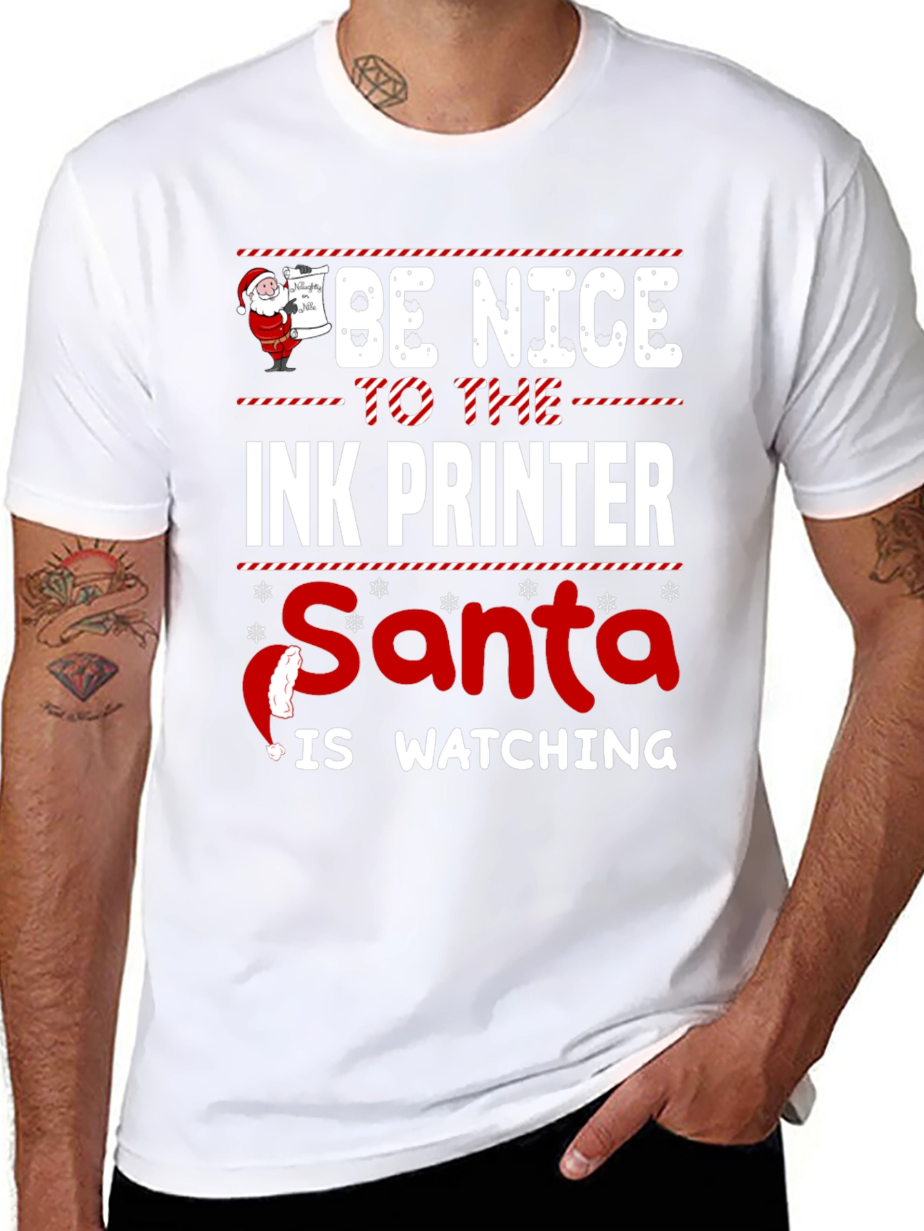 Be Nice to The Ink Printer Santa Watching T-Shirt