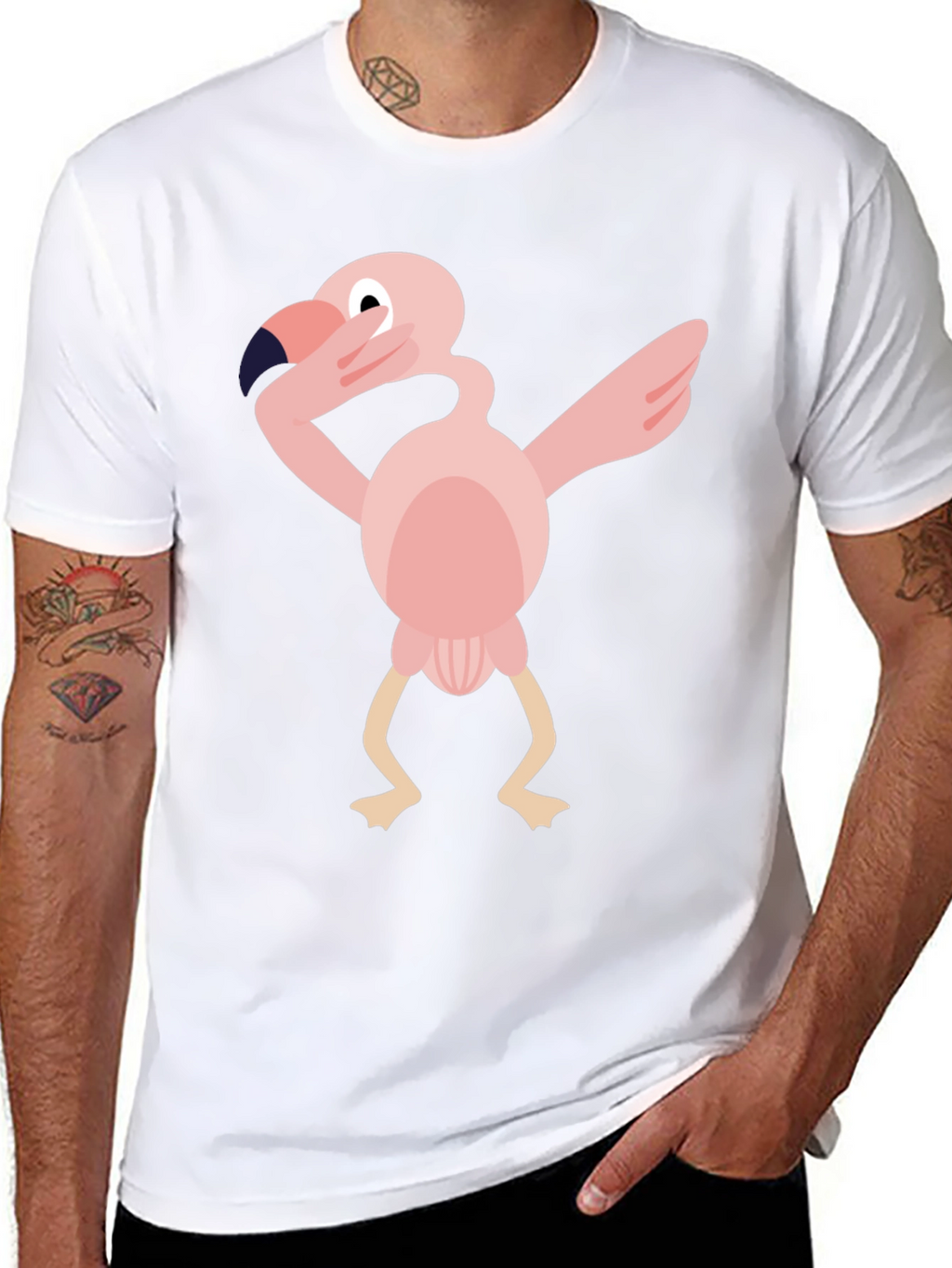 Dabbing Flamingo Graphic Tee - Black Cotton T-Shirt