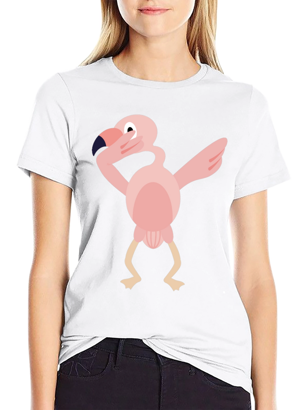 Dabbing Flamingo Graphic Tee - Black Cotton T-Shirt