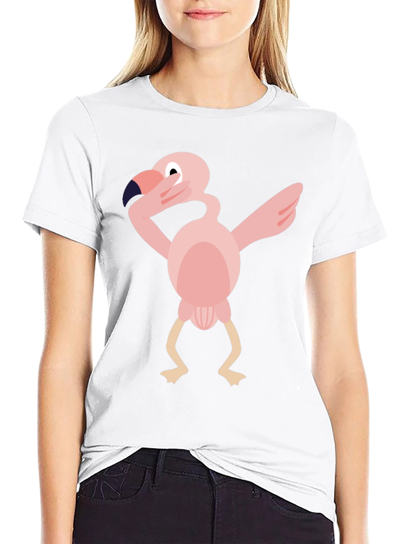 Dabbing Flamingo Graphic Tee - Black Cotton T-Shirt