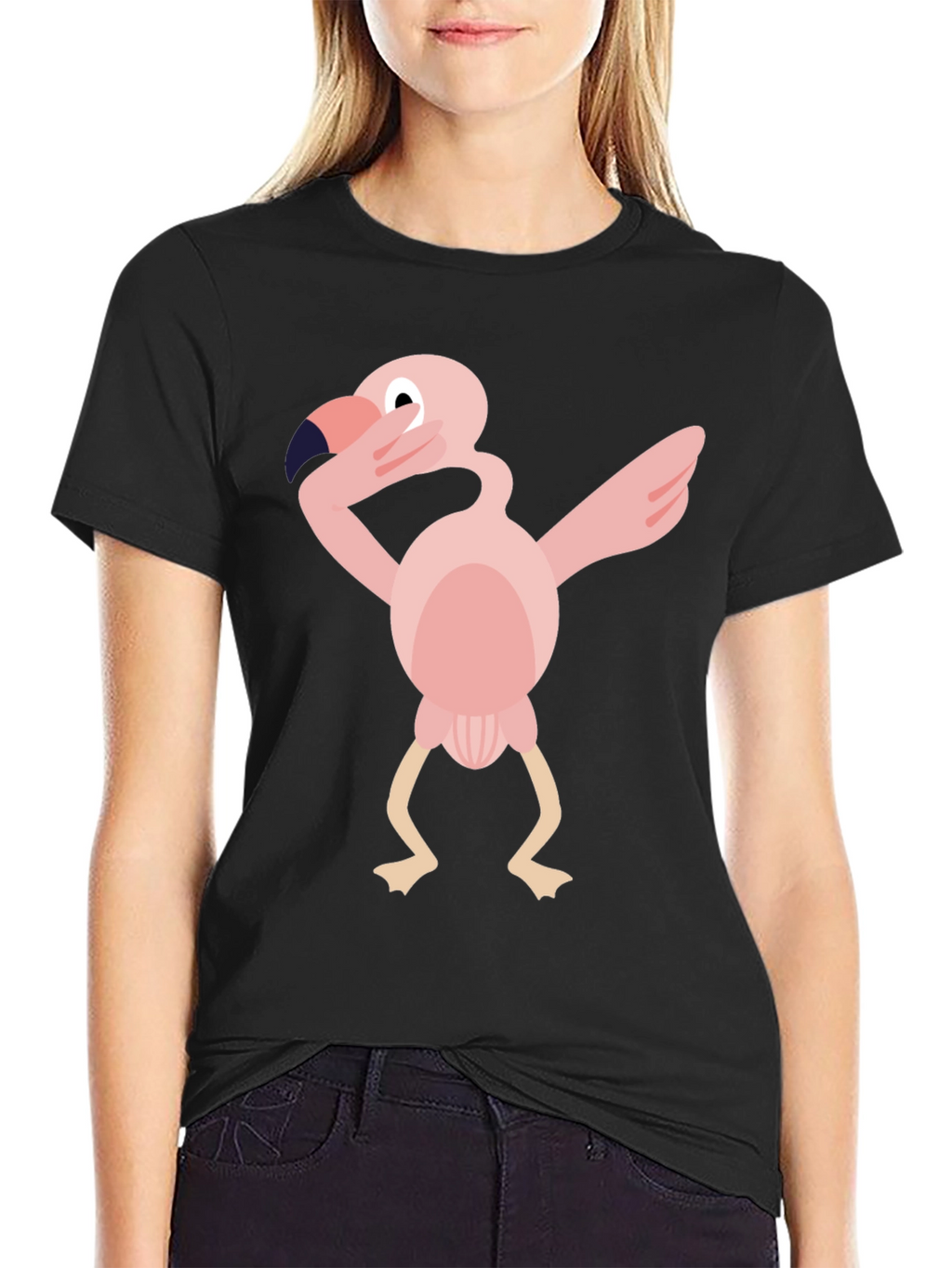 Dabbing Flamingo Graphic Tee - Black Cotton T-Shirt