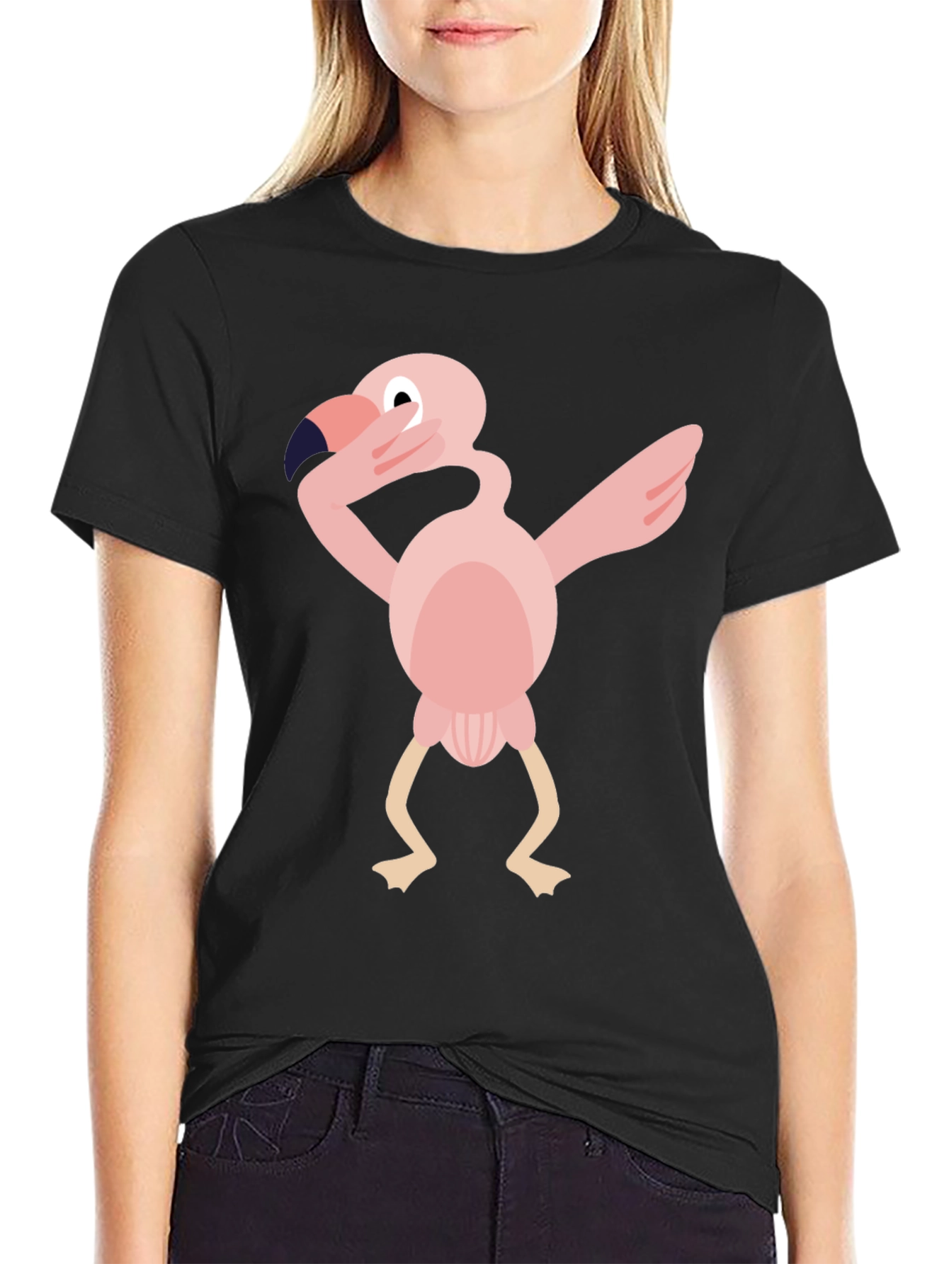 Dabbing Flamingo Graphic Tee - Black Cotton T-Shirt
