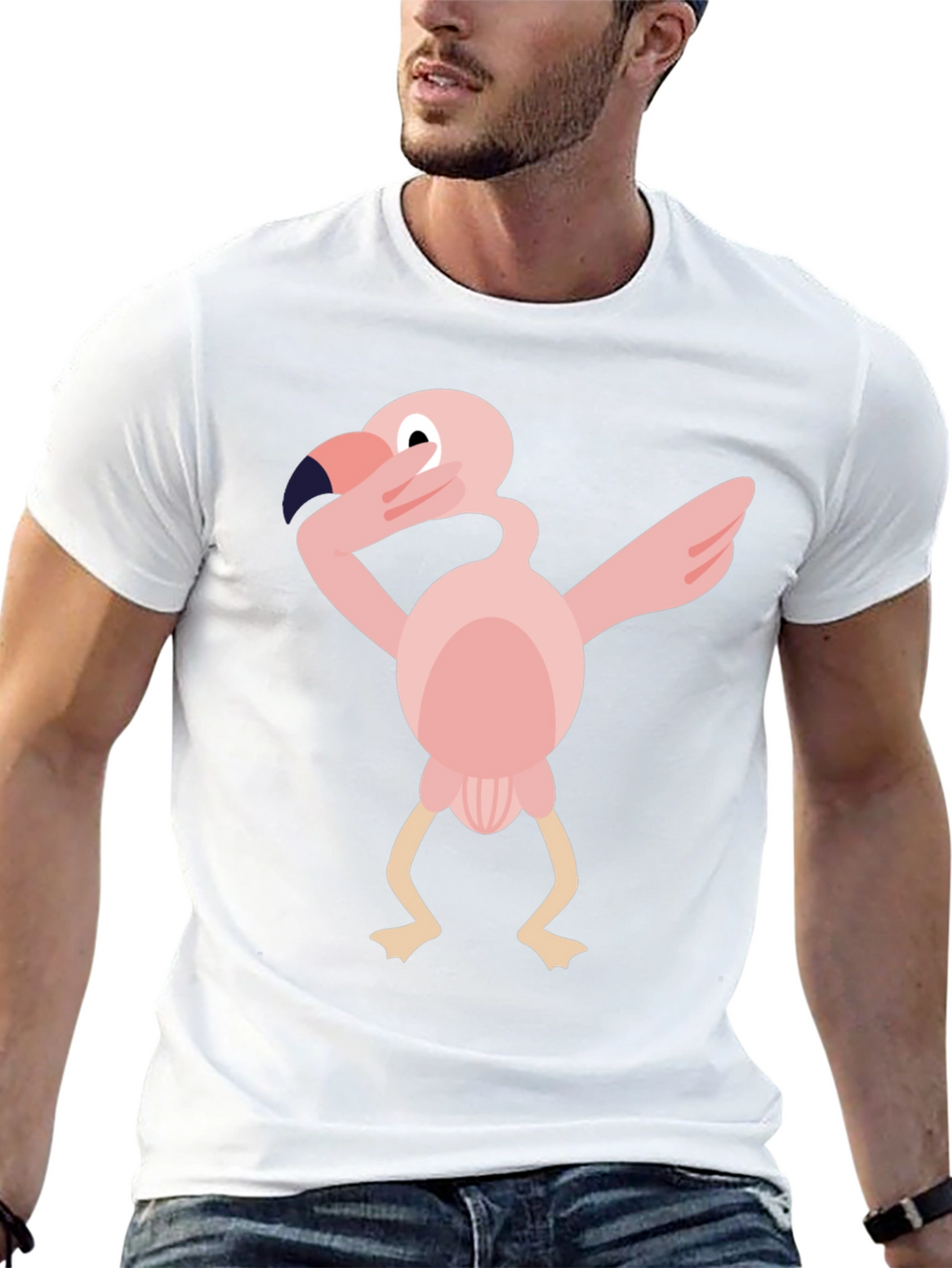 Dabbing Flamingo Graphic Tee - Black Cotton T-Shirt