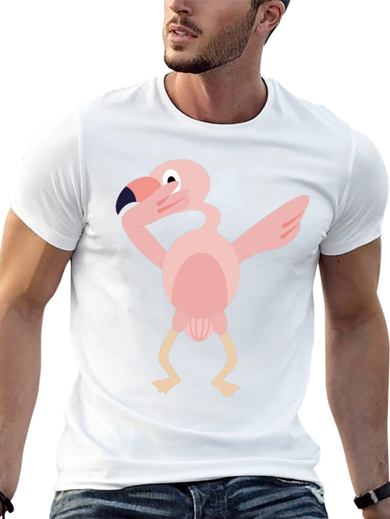 Dabbing Flamingo Graphic Tee - Black Cotton T-Shirt