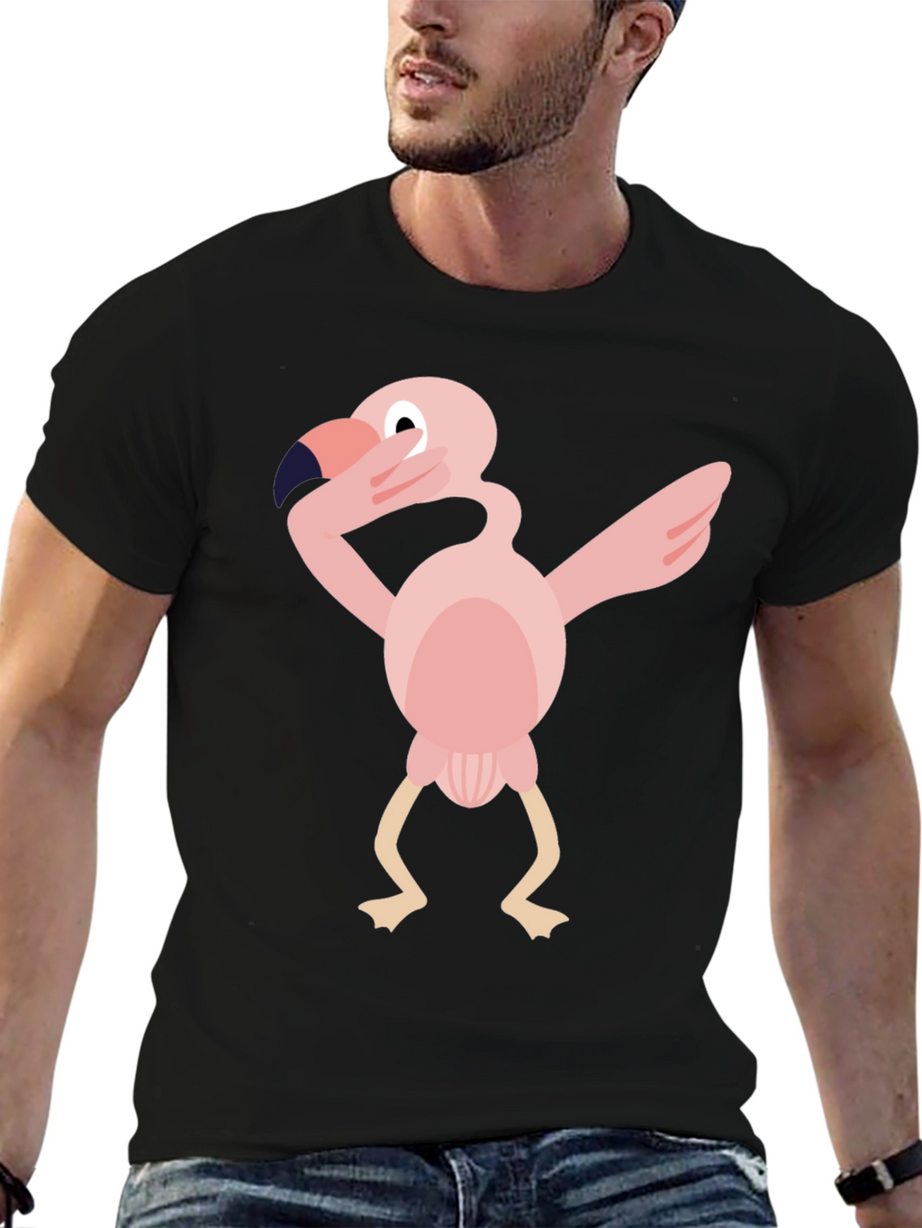Dabbing Flamingo Graphic Tee - Black Cotton T-Shirt