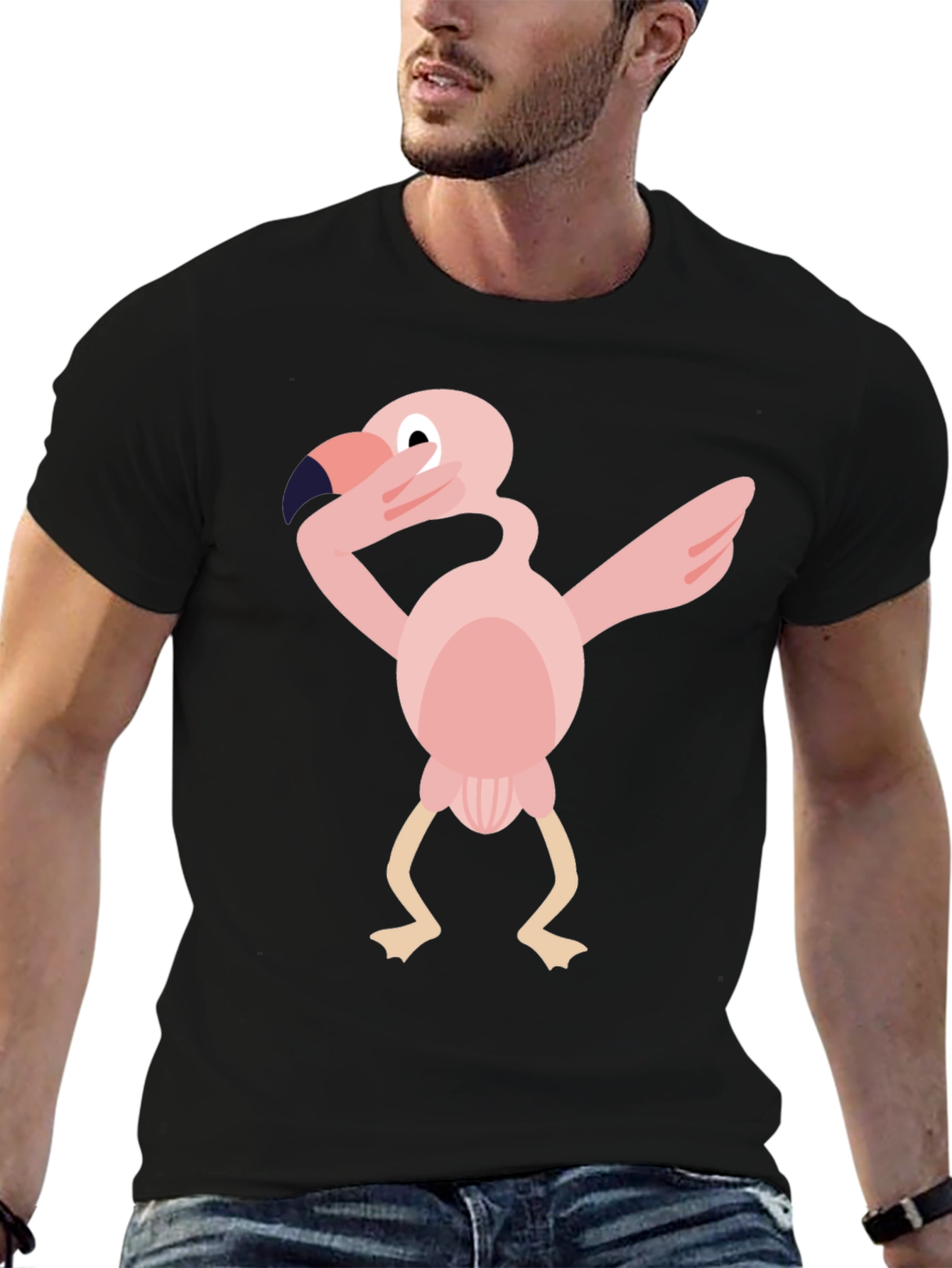 Dabbing Flamingo Graphic Tee - Black Cotton T-Shirt